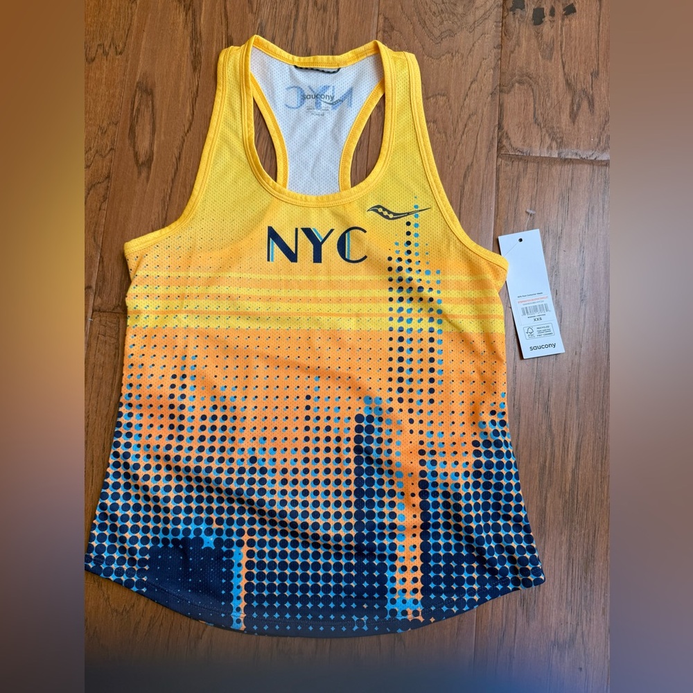 Saucony Women's NYC marathon Yellow and Navy Tank Top